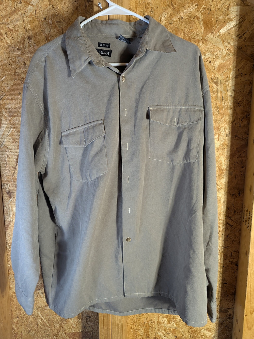 George Men's Faux Suede Oversized Button-Up Jacket Shirt in Dusty Gray